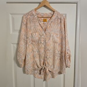 Ruby Road Peach Button Front Blouse Size 16